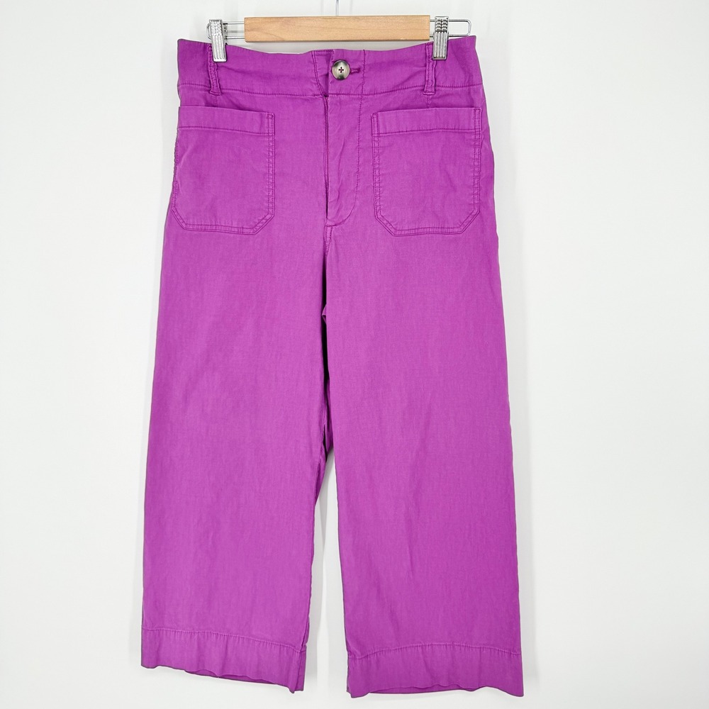 Maeve Anthropologie Colette Wide Leg Pants Women 30P Purple Linen Blend EXCL